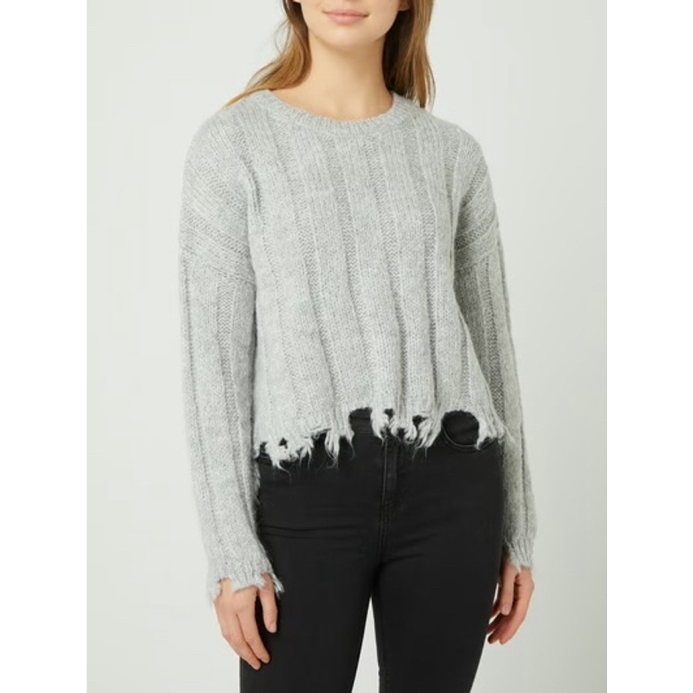 Double Zero Distressed Cropped Sweater Gray Blue Small